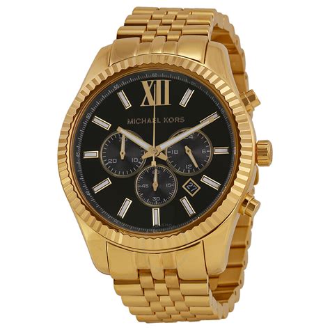 michael kors lexington chronograph gold-tone mens watch mk8286|Michael Kors lexington black dial.